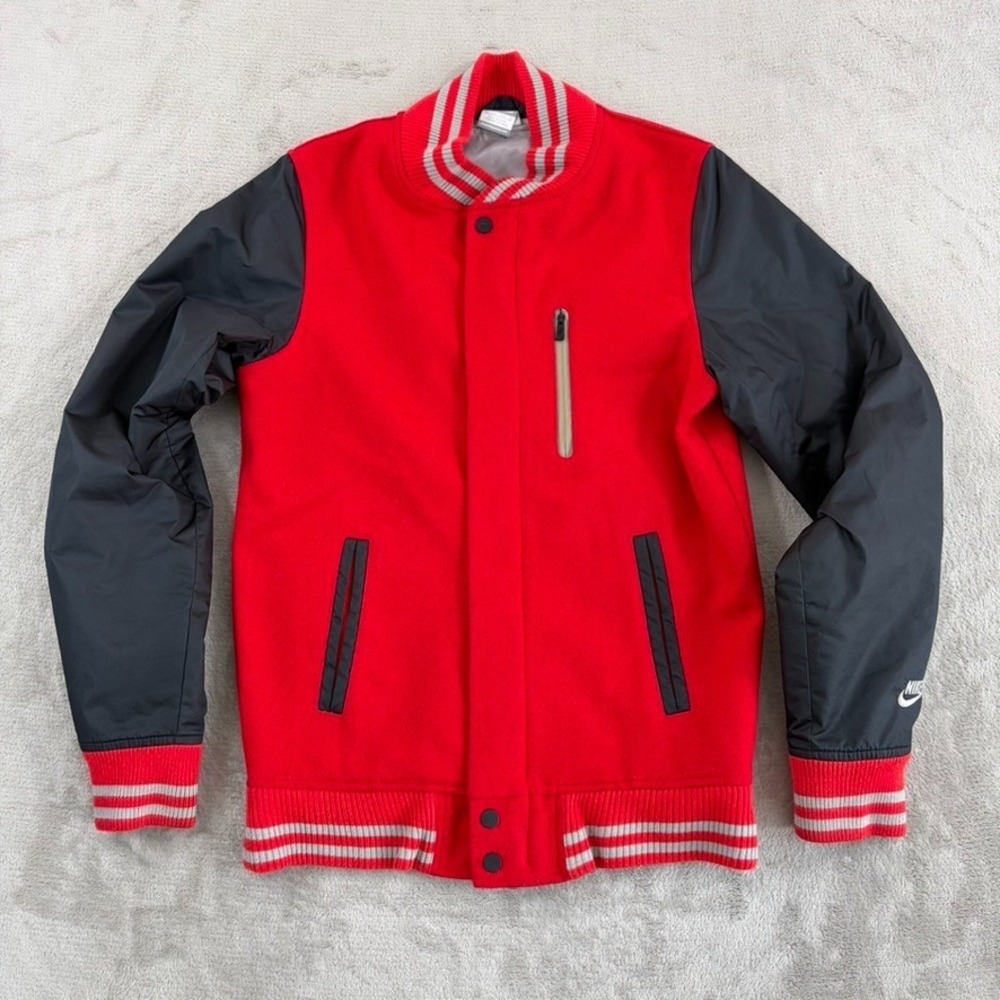 Vintage 2000s Nike Destroyer Wool Varsity Letterman Jacket Red Black Men XS